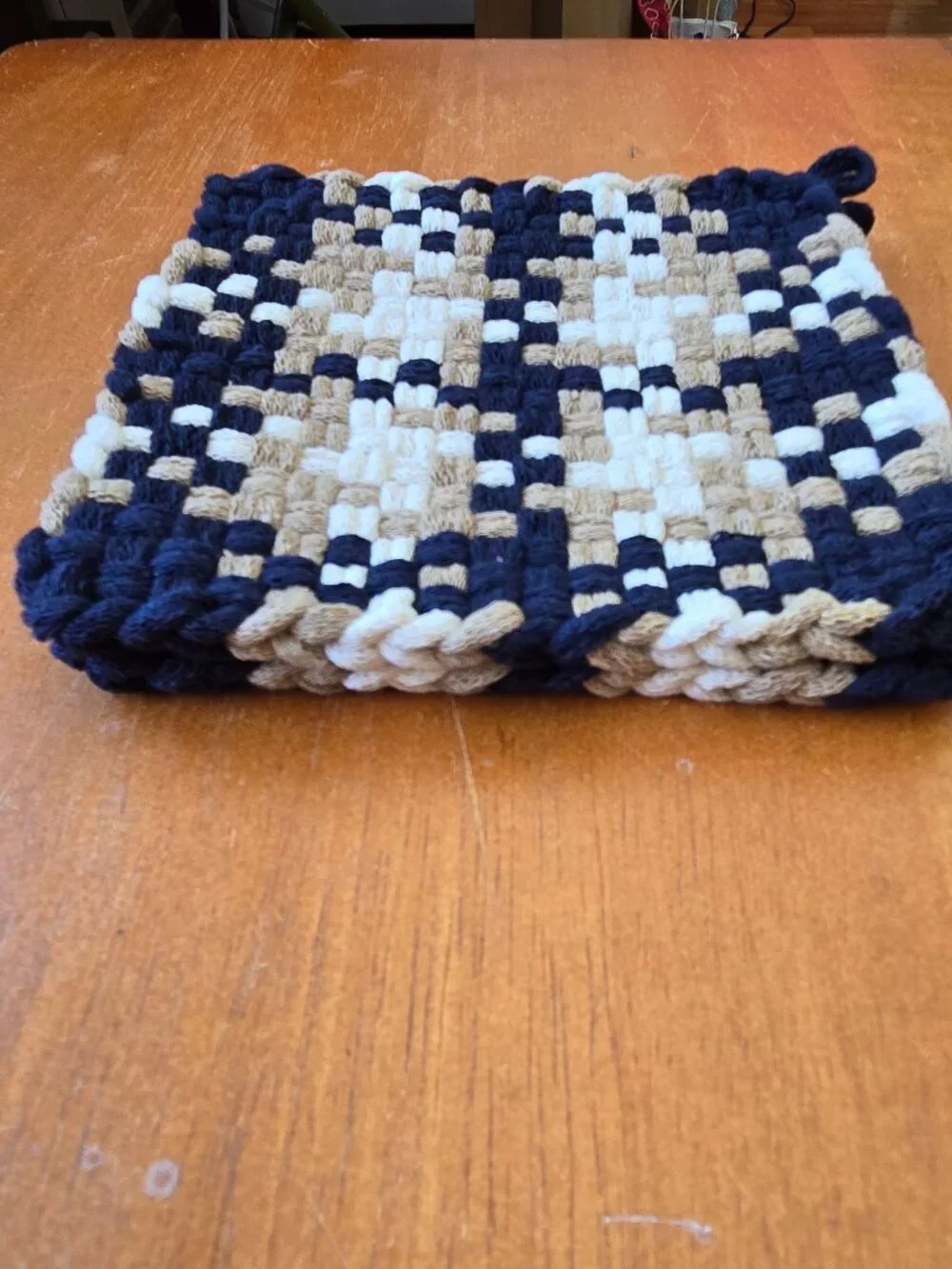 Set of 2 Handmade Artisan Cotton Woven Loomed Nautica Potholders Hot PadsTrivets
